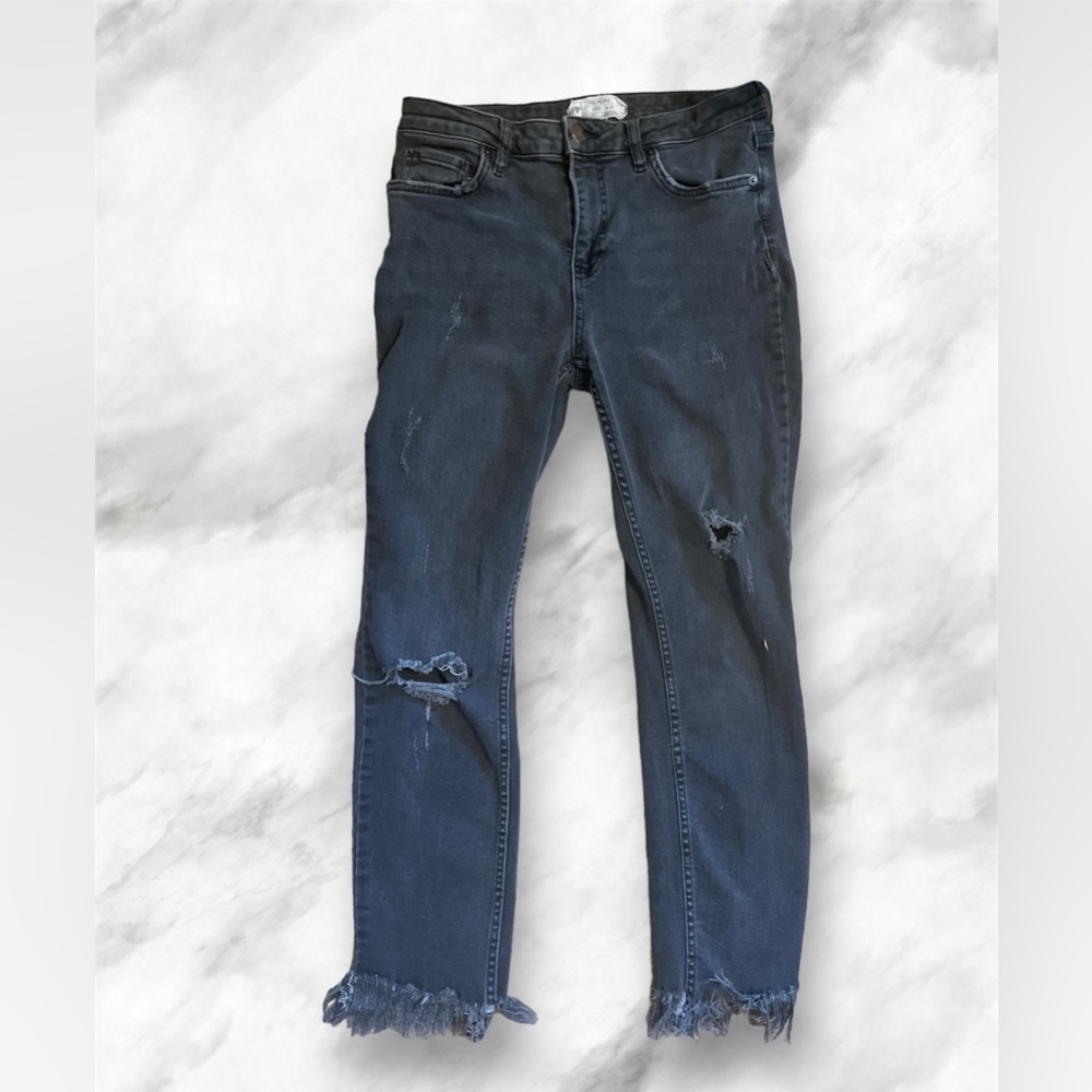 Free People Charcoal Distressed Skinny Jeans